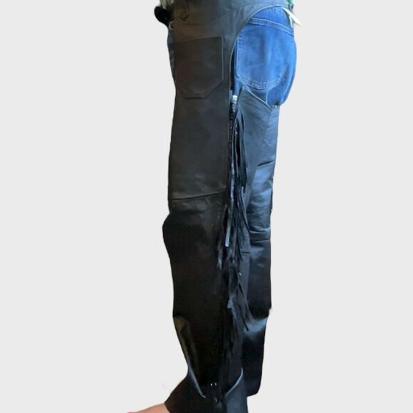 Force Leather Women’s Black Fringe Motorcycle Chaps - Picture 10 of 10